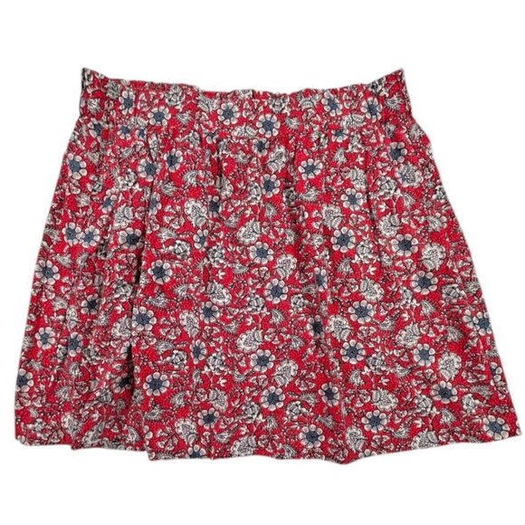 LOFT Floral Pull-On Skirt Red White Blue Linen Blend Size Large - Picture 1 of 7
